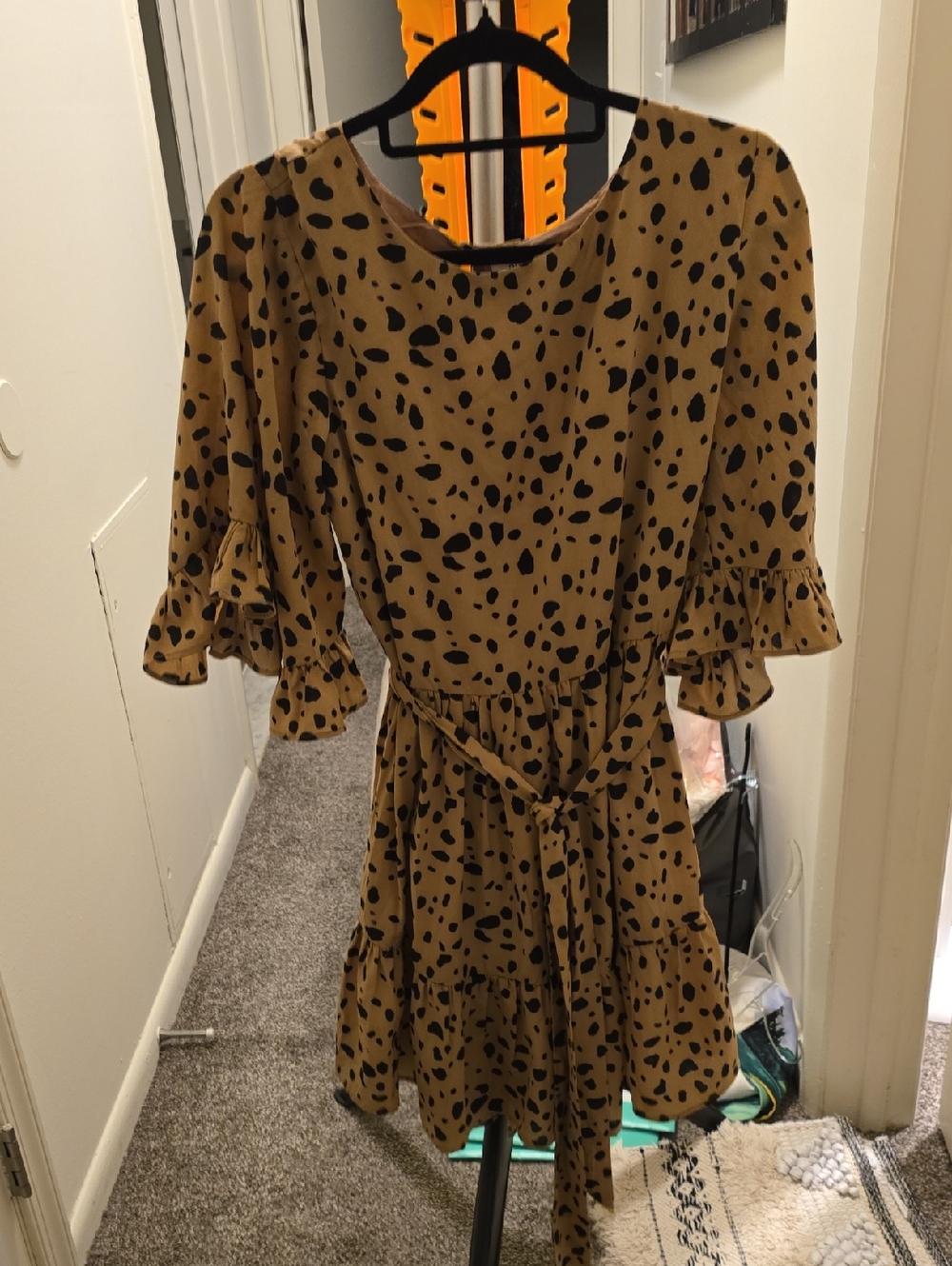 NWOT Bluivy Tan Dress with Black Spot Pattern
